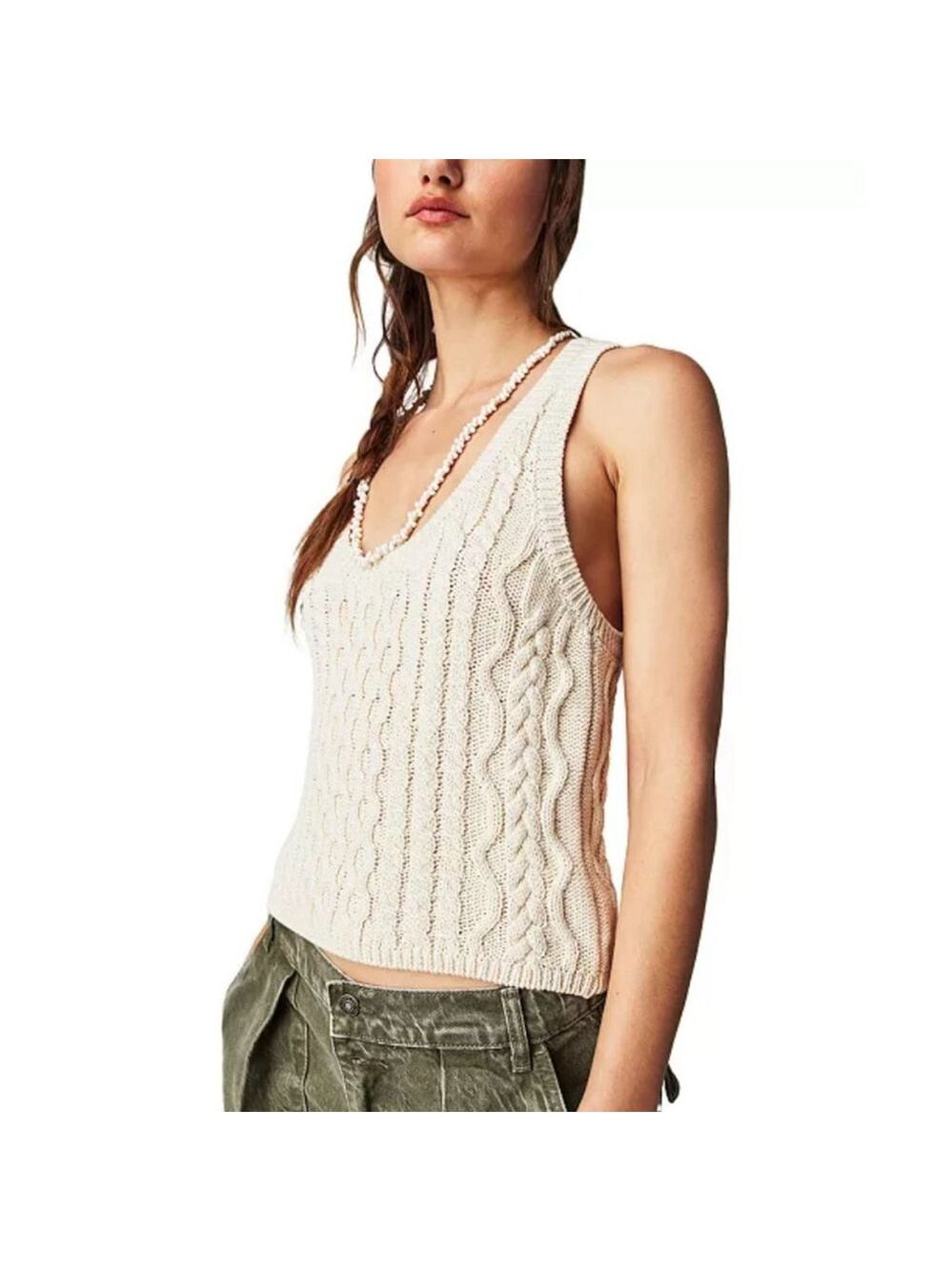 Free People Beige Cable Knit Tank Top S